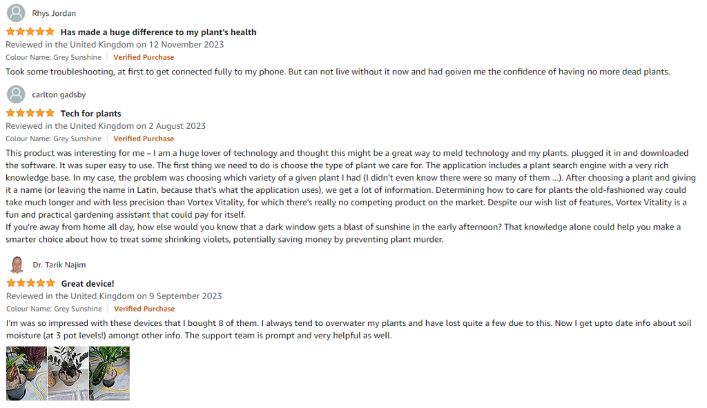 Vortex Vitality Vprobe, a plant growing device - wifi plant sensor. See what our customers say.